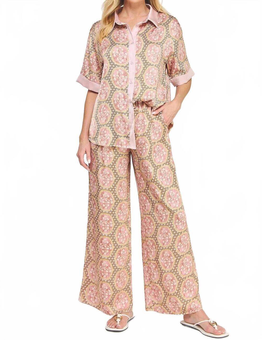 NEW STRUT & BOLT geometric floral top & pants set in blush